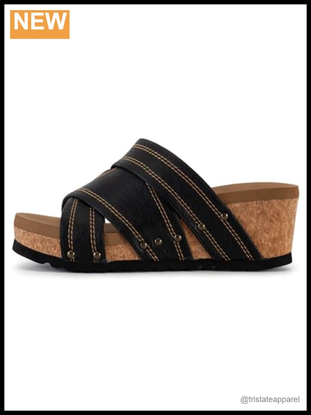 Faux Leather Round Toe Wedge Sandal Slip On Casual 2.79" Heel